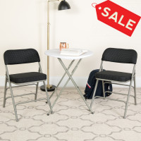 Flash Furniture 2-AW-MC320AF-BK-GG 2 Pk. HERCULES Series Premium Curved Triple Braced & Double Hinged Black Pin-Dot Fabric Metal Folding Chair